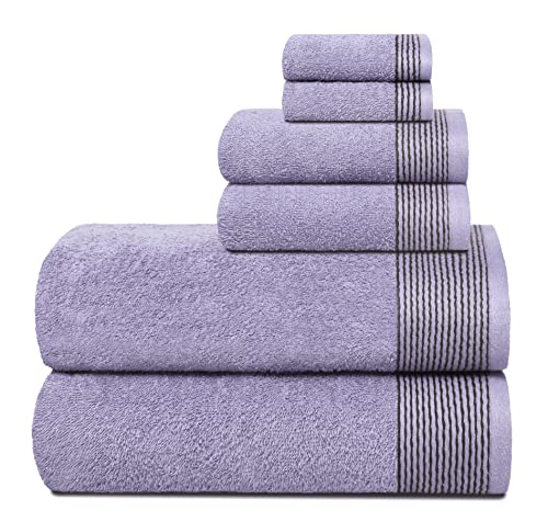 100% Cotton Ultra Soft 6 Pack Towel Set, Contains 2 Bath Towels 28x55 inchs, 2 Hand Towels 16x24 inchs & 2 Washcloths 12x12 inchs, Compact Lightweight & Highly Absorbant - Purple - color: Purple, size: 6 Pack Towel Set