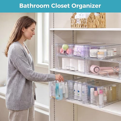Vtopmart Clear Stackable Storage Drawers, 6 Pack Mixed Size Set | Wide, Medium and Small Pull-Out PET Drawers Provide Flexible Sorting Options for Cabinets, Closets, Pantry - style: 2 Wide+2 Medium+2 Small