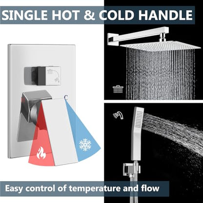Aolemi Shower Faucet Set with Handheld Polish Chrome 16 Inch Head | Pressure Balance Shower Valve and Trim Kit,SUS304 Rain Head and Handle System,All Metal,Wall Mount,Bathroom,Handheld Spray - color: Chrome, size: 16 Inch Wall Mount Shower Head