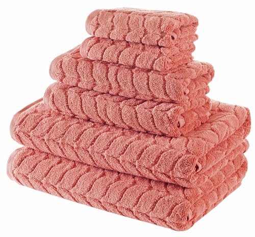 BAGNO MILANO Certified Organic Turkish Cotton Bath Towels, Luxury Jacquard Absorbent, Ultra Soft-Plush Organic Towel Set (Coral Red, Towel Set of 6) - color: Coral Red