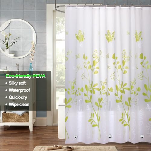 Plastic Shower Liner - Premium PEVA 4G Shower Curtain Liner with Rustproof Grommets and 3 Weighted Magnets, Waterproof Shower Curtains for Bathroom (Green Butterfly) - color: Green Butterfly, size: 71"W x 71"L (Pack of 1)