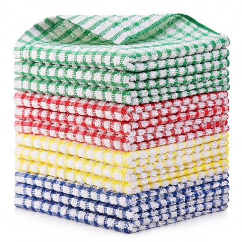Egles 12 Pack 100% Cotton Kitchen Dish Cloths, 12 x 12 Inch Dishcloths | Absorbent terry dishcloths for washing dishes and counters; 4 colors help organize cleaning tasks - color: Blue, Green, Red, Yellow, size: 12"x12" - 12 pcs