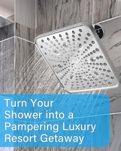 Square Shower Head, 6 Spray Modes High Pressure 10 Inch Chrome Shower heads, Rainfall & Massage Anti-Clog Nozzles Easy-Clean Surface for Spa Experience, Large Showerheads - color: Chrome