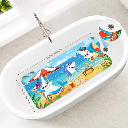 SHUCHING Kids Bath Mat for Tub Non Slip-40 X 16 Inch, Bathtub Mat Non Slip for Baby, Long Shower Mat for Toddler, Shark - color: Shark