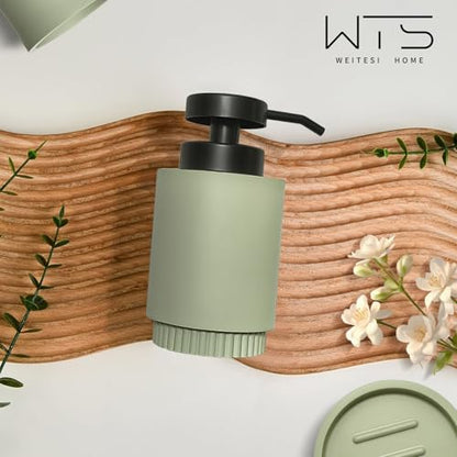 Resin Bathroom Accessories Set, 4 Pcs Modern Bathroom Accessory Set with Liquid Plastic Pump Lotion Soap Dispenser,2 Toothbrush Cup, Soap Dish Countertop Vanity Organizer(Sage Green) - color: Sage Green