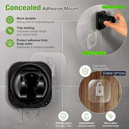 Handheld Shower Head Holder - 5 Positions Adjustable - Concealed Adhesive Mount with Screw Option- Bathroom Wall Mount Shower Hose Holder (Matte Black) - color: Matte Black