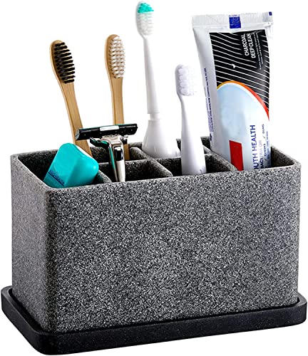 ZCCZ Toothbrush Holder, 6-Slot Bathroom Organizer for Countertop Storage, Holds Toothpaste, Dental Floss, Razor, Comb, Makeup Brushes, and More, Compact Tooth Brushing Stand for Efficient Organization - color: 1. Granite
