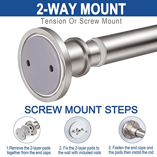 Industrial Shower Curtain Rod - 2-in-1 Design Tension Curtain Rod - Rustproof Non-Slip 27 to 43 Inch 304 Stainless Steel, Brushed Nickel Window Curtain Rod - color: Brushed Nickel, size: 27-43 Inches