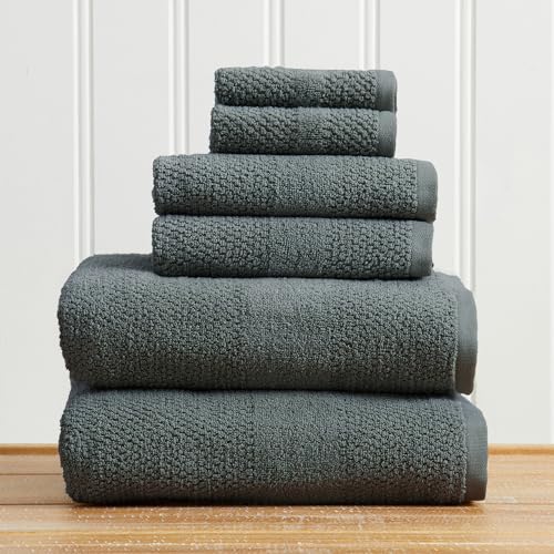 Great Bay Home 100% Cotton 6 Piece Towel Set - Absorbent, Quick-Drying, Textured Weave Bath Towels for Bathroom - Zero-Twist Fibers (Midnight Blue) - color: Midnight Blue, size: 6 Piece Set