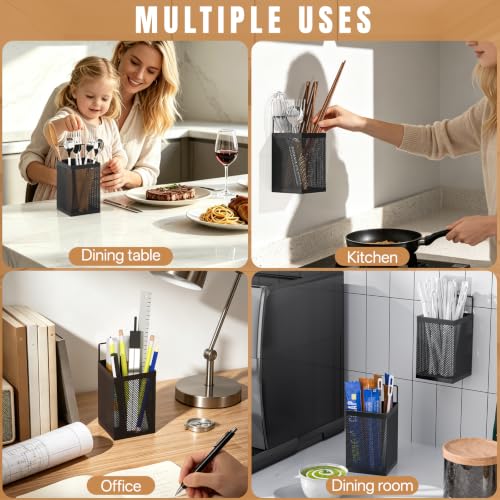 DTUQYX Wall-Mounted Kitchen Utensil Holder - No Drilling Self-adhesive Organizer Basket Countertop Silverware Caddy, Dual Use Mesh Storage for Spoons, Forks, Cooking Tools Bathroom & Makeup, Black