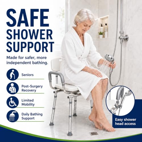 Swivel Shower Chair for Elderly and Disabled, Adjustable Height | 450 lb Shower Chair for inside Shower tub; Heavy Duty Shower Chair with Arms and back