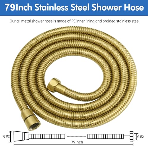 RUMOSE 79 inches Extra Long Shower Hose, Gold | Shower Head Extension Hose, Attachment Flexible Handheld Shower Sprayer Hose, Stainless Steel Shower Tube - color: Gold, size: 79"