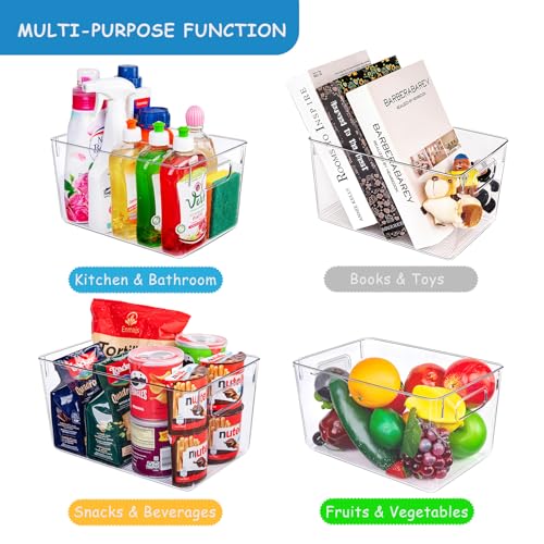 Set of 8 Pantry Organizers and Storage, Clear Plastic Bins(4L+4S) | BPA-free PETG storage containers with handles, Ideal for kitchen, fridge, bathroom, cabinet, office, and garage organization - size: 4 Large & 4 Small