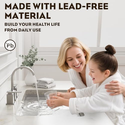 Brushed Nickel 3 Hole Bathroom Faucet 8 Inch Waterfall Vanity Faucet, Bathroom Sink Faucet with Pop Up Drain and Water Supply Line, WF011-BN - color: Brushed Nickel-8 IN