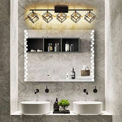 Bathroom Vanity Light with 5 Bulbs Bathroom Light Fixtures Over Mirror with Rotatable 5 Cube Shades Modern Wall Mounted Matte Black - color: Matte Black With Pineapple Gold, size: 5-Lights ( 47.2" Width )