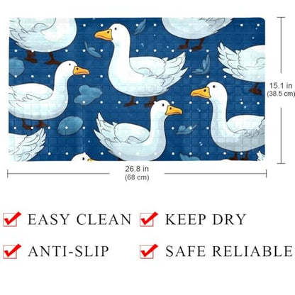 Shower Mat Non Slip, Goose Pattern Anti Slip Bath Mat for Tub, 26.8 x 15.1 Inch Bathtub Mat with Suction Cups and Drain Holes, Machine Washable - color: Multi 8
