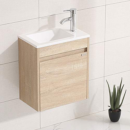 wonline 16" Single Sink Bathroom Vanity, Floating Modern Bathroom Vanity with Sink for Small Space - color: Natural