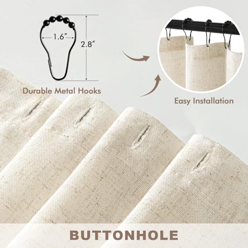 MIULEE W72*L84 Extra Long Linen Shower Curtain Natural 12 Metal Hooks | Boho Farmhouse, Heavy, Buttonhole Fabric Curtain Set, Waterproof Thick Cloth Neutral Curtains, Bathroom - color: Natural, size: 72"W x 84"L (Pack of 1)