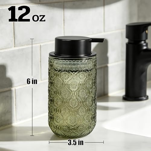 Glass Foaming Soap Dispenser - Foam Hand Soap Dispenser for Bathroom, 12 Oz Face Wash Dispenser Bottle with Foam Pump, Refillable Dish Dispenser for Kitchen (Green) - color: Green