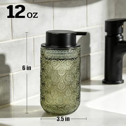 Glass Foaming Soap Dispenser - Foam Hand Soap Dispenser for Bathroom, 12 Oz Face Wash Dispenser Bottle with Foam Pump, Refillable Dish Dispenser for Kitchen (Green) - color: Green