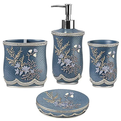Zahari Home 4pc Capri Bathroom Accessories Sets Modern Classic Soap Dispenser, Tumbler, Tooth Brush Holder and Soap Dish Holder Unique Design Royal Blue Bathroom Set - color: Capri, style: 4 Piece Set