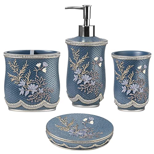 Zahari Home 4pc Capri Bathroom Accessories Sets Modern Classic Soap Dispenser, Tumbler, Tooth Brush Holder and Soap Dish Holder Unique Design Royal Blue Bathroom Set - color: Capri, style: 4 Piece Set
