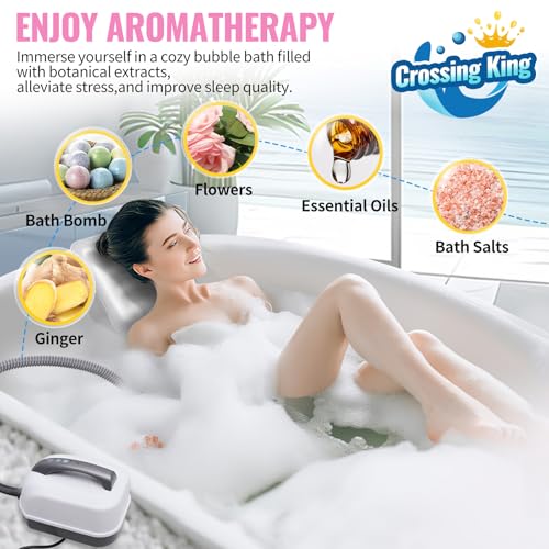 Crossing King Bubble Bath Mat, Bubble Bath Mat Tub Spa Massager, Pink | for Smooth Bathtub, Non-Slip, 6-Speed Bubbles, with Pillow, Machine and Remote, for Home Spa Experience, 45*17in - color: Pink