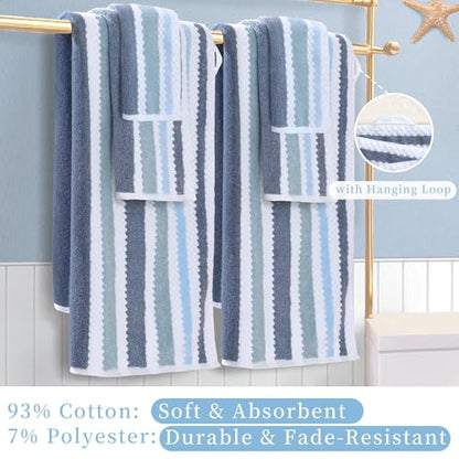 VOOVA & MOVAS Waffle 3PC Towel Set, Cotton, Blue Gray White | Large Bath 30x56 In, Hand 16x27 In, Wash Cloths 13x13 In, Quick Dry, Thick, 540GSM, With Hanging Loops - color: Blue-gray and White, size: 3 PC Bathroom Towel Set