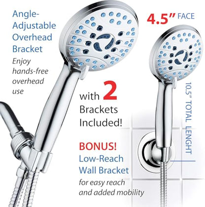 AquaCare 8-mode High Pressure Handheld Shower Head with 2-mode Power Wash | Stay Clean Nozzles, Dual Power Wash for Tub, Tile & Pets, Long 6 ft. Stainless Steel Hose, Wall & Overhead Brackets / Chrome - color: Premium Chrome, style: 2.5 Gallon Per Minute