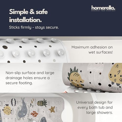 homerella Bathtub Mat Non Slip Kids 40x16 Baby Bath Mat Non Slip Anti Mold | 100% BPA Free, Non Toxic, Mildew Resistant, Machine Washable, Extra Long Kids Bath Mat for Tub Non Slip, Toddler Bath Mat - color: Greige Underwater Abc, size: 40" x 16" (Rectang