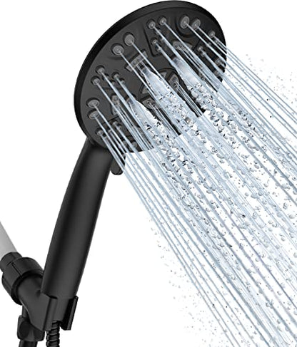 Cobbe 8-Setting Handheld Shower Head, Water-Saving Design, Matte Black | Trickle Pause Mode, 5ft Stainless Steel Hose, Brass Swivel Bracket, Tool-Free Installation - color: Matte Black