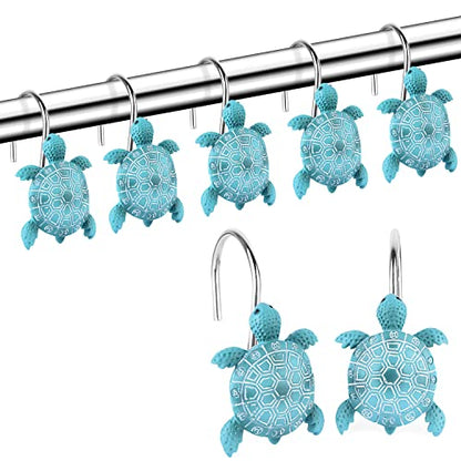 Sea Turtle Shower Curtain Hooks Rings,12PCS Anti Rust Shower Curtain Hooks | Decorative Resin Bath Room Accessories Set,Tropical Beach Fashion Theme Bathroom Decor