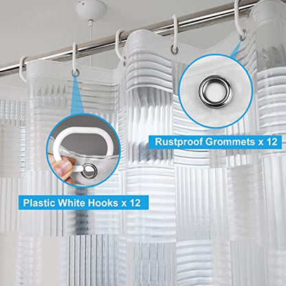 EurCross 75 inch Long Clear Shower Curtain Liner with Design, Waterproof Softer Plastic Curtain Liner for Bathroom 72x75 inches Length with 3 Bottom Weights - color: Clear, size: 72"W x 75"L (Pack of 1)