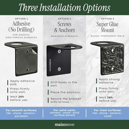Shampoo and Conditioner Dispenser Wall Mounted Set of 3 Amber Black - No Drill Shower Soap Dispenser for Bathroom Refillable - Spa Hotel Style Accessories by MaisoNovo | No Drill Wall Mount - Shower Soap Dispenser · Holds Body Wash or Hand Soap · Wall Soa