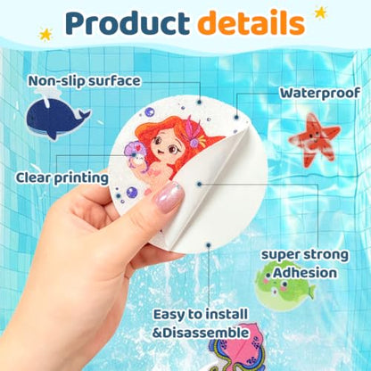 30 PCS Non Slip Bathtub Stickers for Kids, Cute Anti-Slip Shower Treads with Premium Scraper, Waterproof Safety Appliques for Bathroom Tub, Shower Floor, Stairs (Mermaid) - color: Mermaid