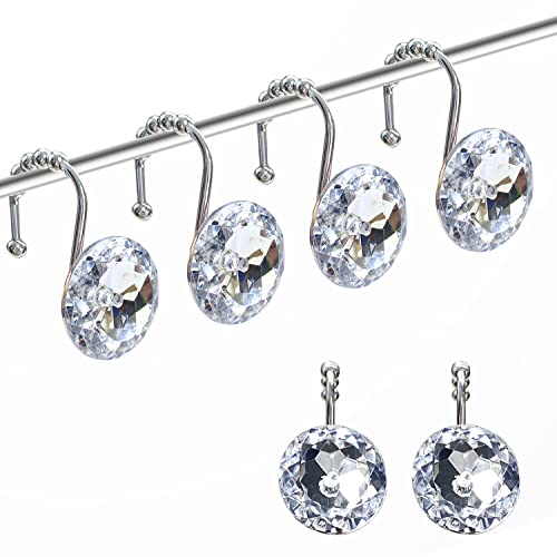 Romantic Angels 12PCS Shower Curtain Hooks Rings for Bathroom, Durable Metal Rust Resistant Decorative Rhinestones Shower Curtain Hooks for Shower Curtains and Shower Rod (Silver) - color: Clear Crystal