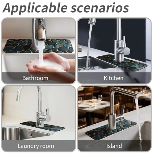 Kitchen Sink Splash Guard，Blue and gold stones Faucet Mat Sink Gadgets-Super Absorbent Fast Drying Mat Drip Catcher for Kitchen, Bathroom,Sink Mat, Dish Drying Mat, Bathroom(15" X 5.5" ) - color: Blue and gold stones