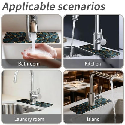 Kitchen Sink Splash Guard，Blue and gold stones Faucet Mat Sink Gadgets-Super Absorbent Fast Drying Mat Drip Catcher for Kitchen, Bathroom,Sink Mat, Dish Drying Mat, Bathroom(15" X 5.5" ) - color: Blue and gold stones