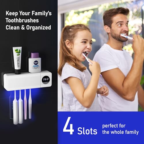 UV Toothbrush UV Light Cleaning Holder | Rechargeable Tooth Brush Smart Cleaner with Light Cleaning & Air Drying - Bathroom Wall Mount Holder - size: 1-pack