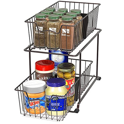 SimpleHouseware 2 Tier Cabinet Wire Basket Drawer Organizer, Brown - color: Brown