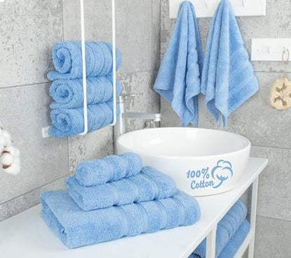 American Soft Linen 100% Cotton Luxury Turkish Towels, 6 Piece Towel Set | Soft Absorbent Quick Dry OEKO Tex Standard 100 Certificated Durable Machine Washable Premium Hotel Quality - color: Sky Blue