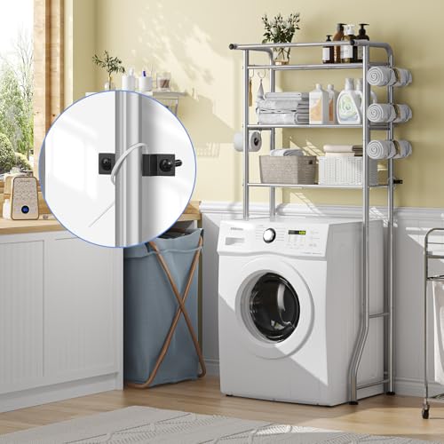Simple Trending 3 Tier Over The Toilet Rack, Shelf Bathroom, Bathroom Stand Organizer Space Saver, Silver - color: Silver With Towel Rack