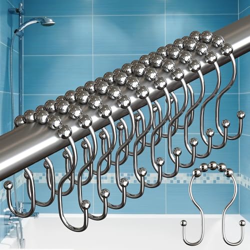 BigFoot Shower Curtain Hooks, Stainless Steel, Rust Resistant, Easy Installation & Smooth Glide, Fits Standard Shower Rods, 2 Hook Rings Hold Liners & Curtains, 12 Pieces, Nickel Color - style: Style 3 Double Hook