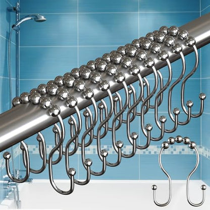BigFoot Shower Curtain Hooks, Stainless Steel, Rust Resistant, Easy Installation & Smooth Glide, Fits Standard Shower Rods, 2 Hook Rings Hold Liners & Curtains, 12 Pieces, Nickel Color - style: Style 3 Double Hook