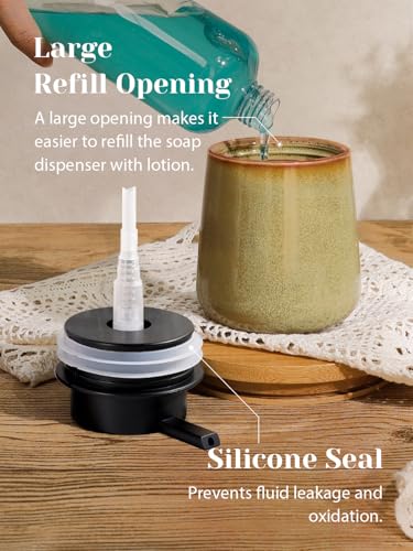 INGOFIN Ceramic Lotion Dispenser - 12 oz Refillable Hand Soap Dispenser Bathroom, Modern Liquid Soap Dispenser with Pump, Dish Dispenser for Kitchen,Kiln-Glazed Earthy Yellow-Brown - color: Yellow Brown