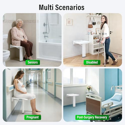 16-Inch Wall-Mounted Folding Shower Seat, Stable Anti-Slip Chair Legs Foldable Shower Chair, Textured Seat Surface Suitable for Seniors Disable(ADA Compliant), Maximum Capacity 660 lb - size: 16 inches