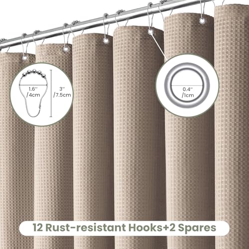 Inhousolu Fabric Shower Curtain, Waffle Weave 230 GSM Polyester, Weighted Hem, Metal Hooks Included, Water Repellent Washable, 72 x 72 Inch, Beige - color: Beige, size: 72"W x 72"L (Pack of 1)