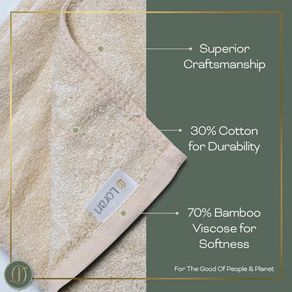 Vanilla Extra Large Washcloths Set of 6 Soft Body Cloths 13” x 13” 70% Viscose Derived from Bamboo, 30% Cotton Spa-Like Feel Silky for Skin Cleansing - color: Vanilla