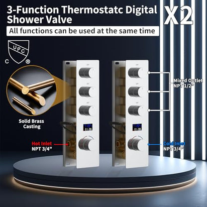Dual Shower Mixer 6 Way Full Body Shower Head System Rain 12+8+8 Inch With Wall Mount 6 Pcs Jets 2 Handheld Shower Diverter Valve Digital Display Fauct Set，Chrome - color: Chrome