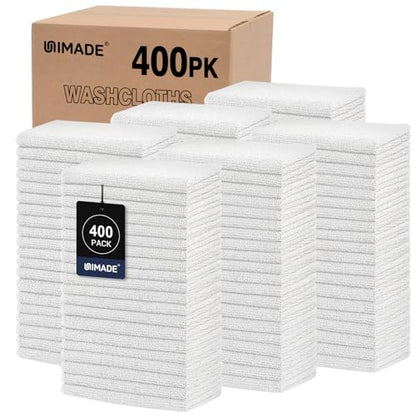 Washcloths Bulk 400 Pack Face Towels, Highly Soft Wash Cloths | Hand Towels, Fast Drying Multi-Purpose Microfiber Cleansing Cloths for Bathroom, Hotel, Spa, and Salon White (12" x 12") - color: White, size: 400Pack